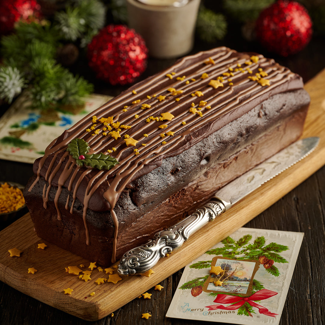 Chocolate Yule Log Loaf Cake