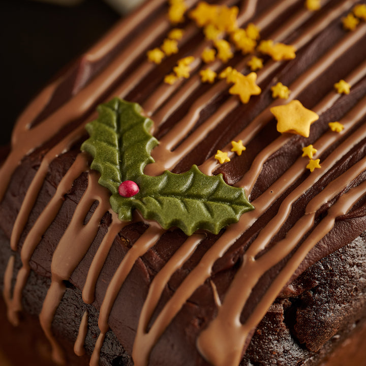Chocolate Yule Log Loaf Cake