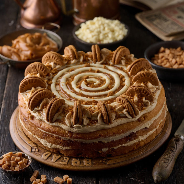 BISCOFF, CARAMEL & WHITE CHOCOLATE CAKE