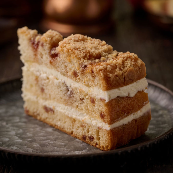 English Orchard Apple and Plum Crumble Cake