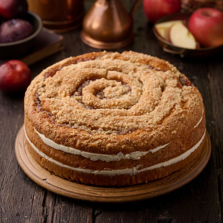 English Orchard Apple and Plum Crumble Cake