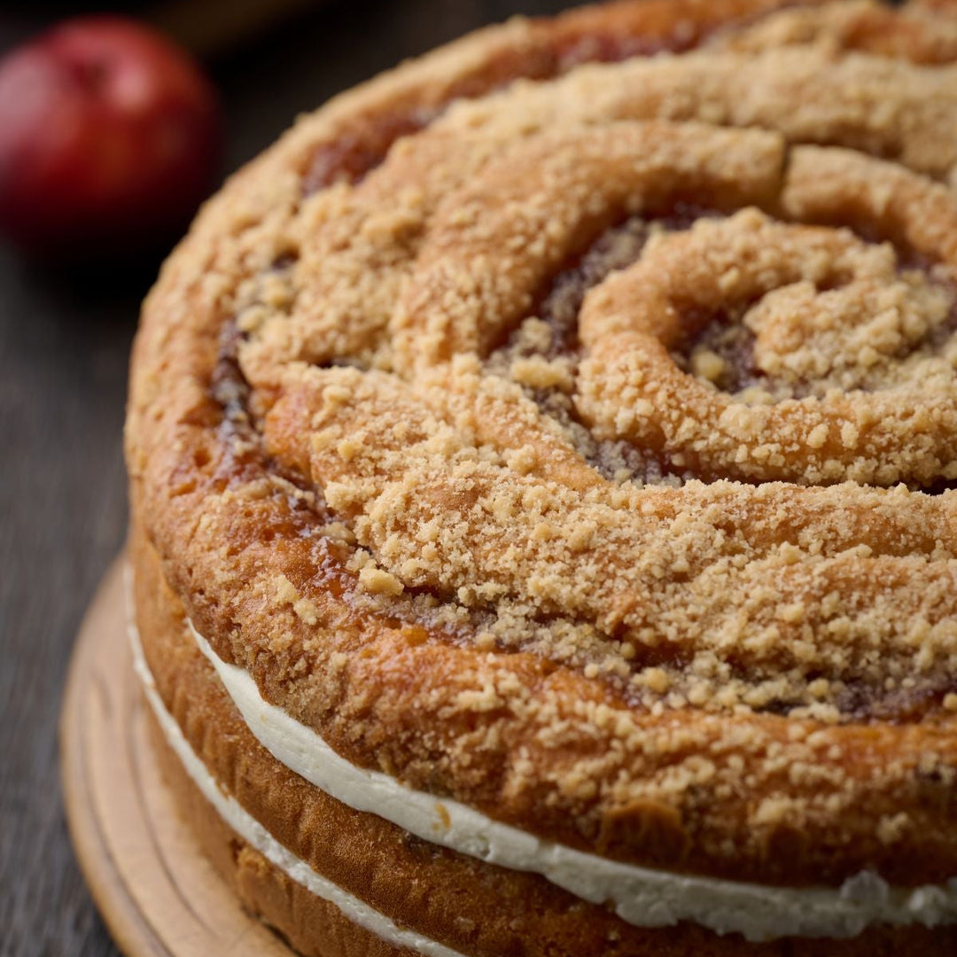 English Orchard Apple and Plum Crumble Cake