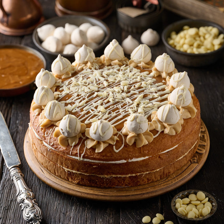 White Chocolate & Caramel Meringue Cake