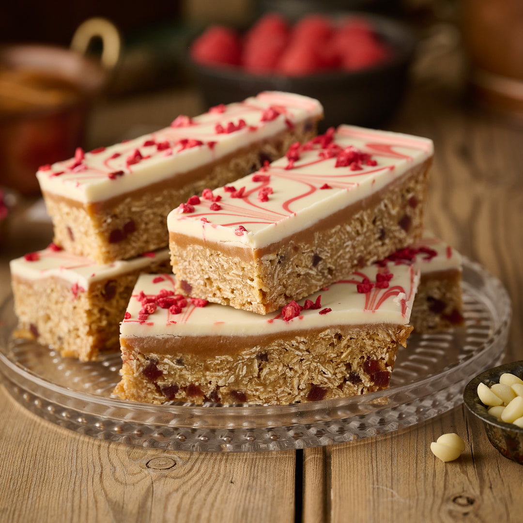 Raspberry Millionaires Caramel Flapjack