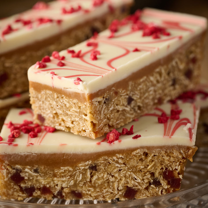 Raspberry Millionaires Caramel Flapjack