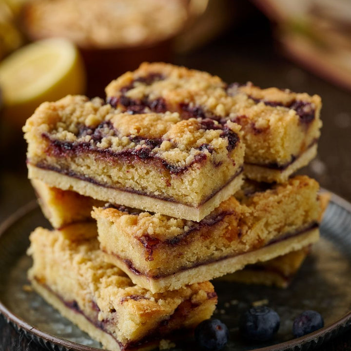 Zesty Lemon, Wild Blueberry and Crumble Frangipane Tart